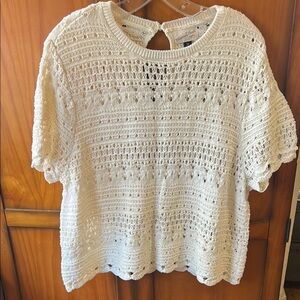 Universal Thread Cream Crochet Short Sleeve Pullover